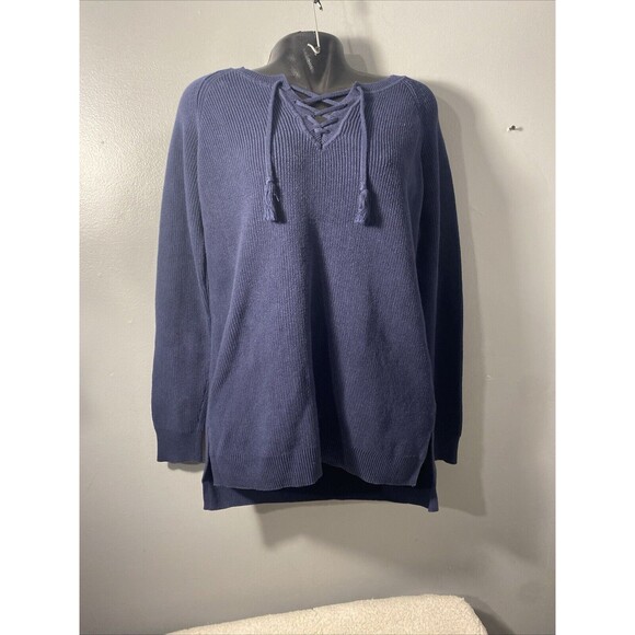 Ruff Hewn Knitted Sweater Tunic Blue Womens Large Blue Drawstring Pullover Boho‎ - Picture 6 of 7